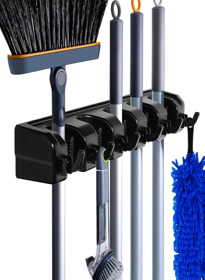 OXIOV Wall Mounted Broom and Mop Holder Organizer Stand For Home Garden Garage And Storage, 5 Ball Slots, Black - Image 1